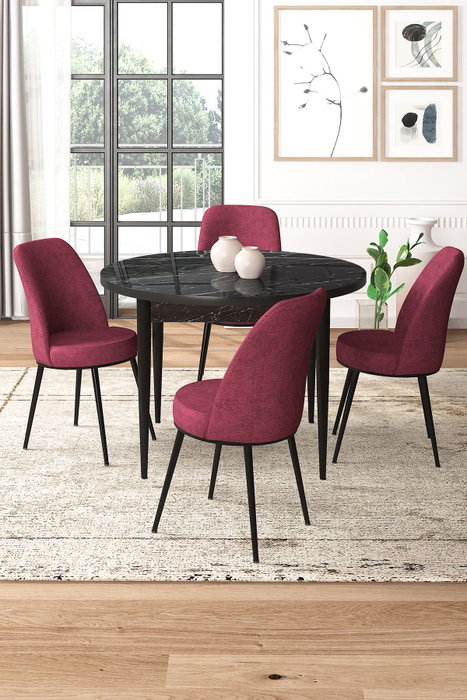 Hanah Home Tor Juego de Mesa y Sillas de Comedor, Mármol Negro y Burdeos Hanah Home Tor Juego de Mesa y Sillas de Comedor, Mármol Negro y Burdeos